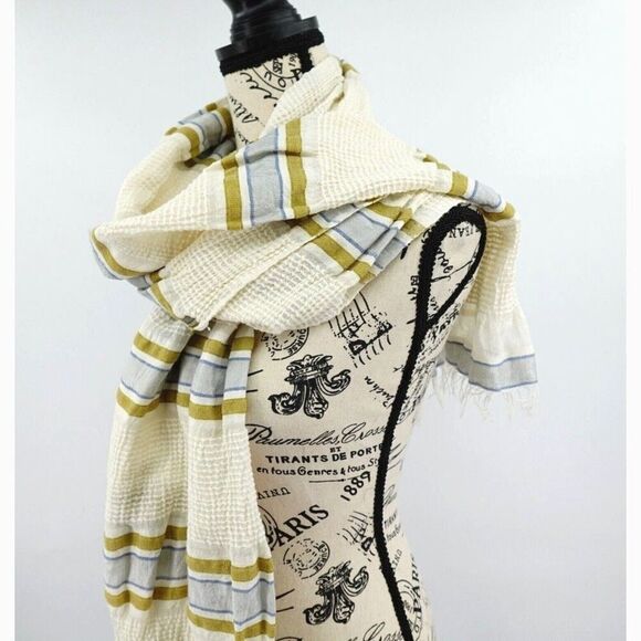 LemLem Scarf Wrap Womens Ambo Silver Striped Gauze Shawl Boho Lagenlook Artsy - Picture 5 of 10